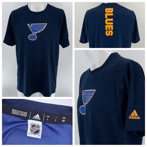 St. Louis Blues Adidas Athletic T-Shirt L Men Navy Blue Stripe Poly YGI Y3-97